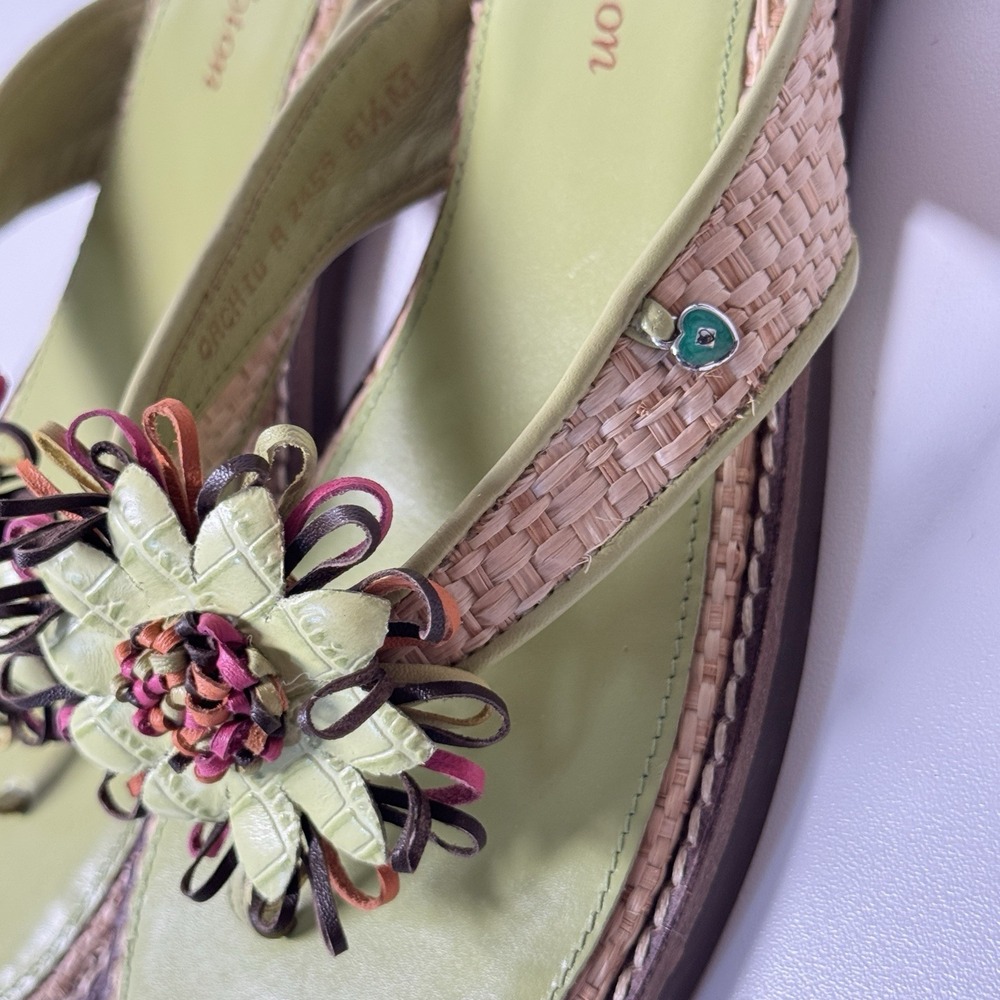 Brighton Orchid Flip Flops Womens Size 6.5 Green Leather Slip On Sandals - Picture 11 of 13